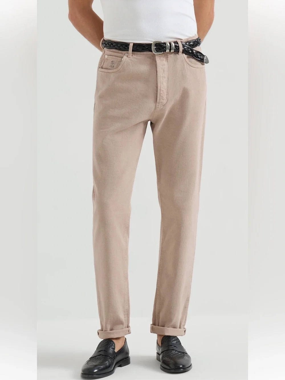 Brunello Cucinelli Sand-Pink Men’s Denim Trousers Jeans, 52, US L (35-36”)